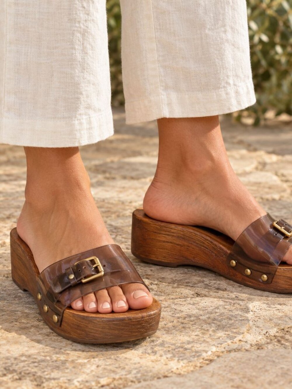 FARM Rio Jelly Wood Platform Slides Clogs 10 NWOB Retro 70s Boho Y2K
